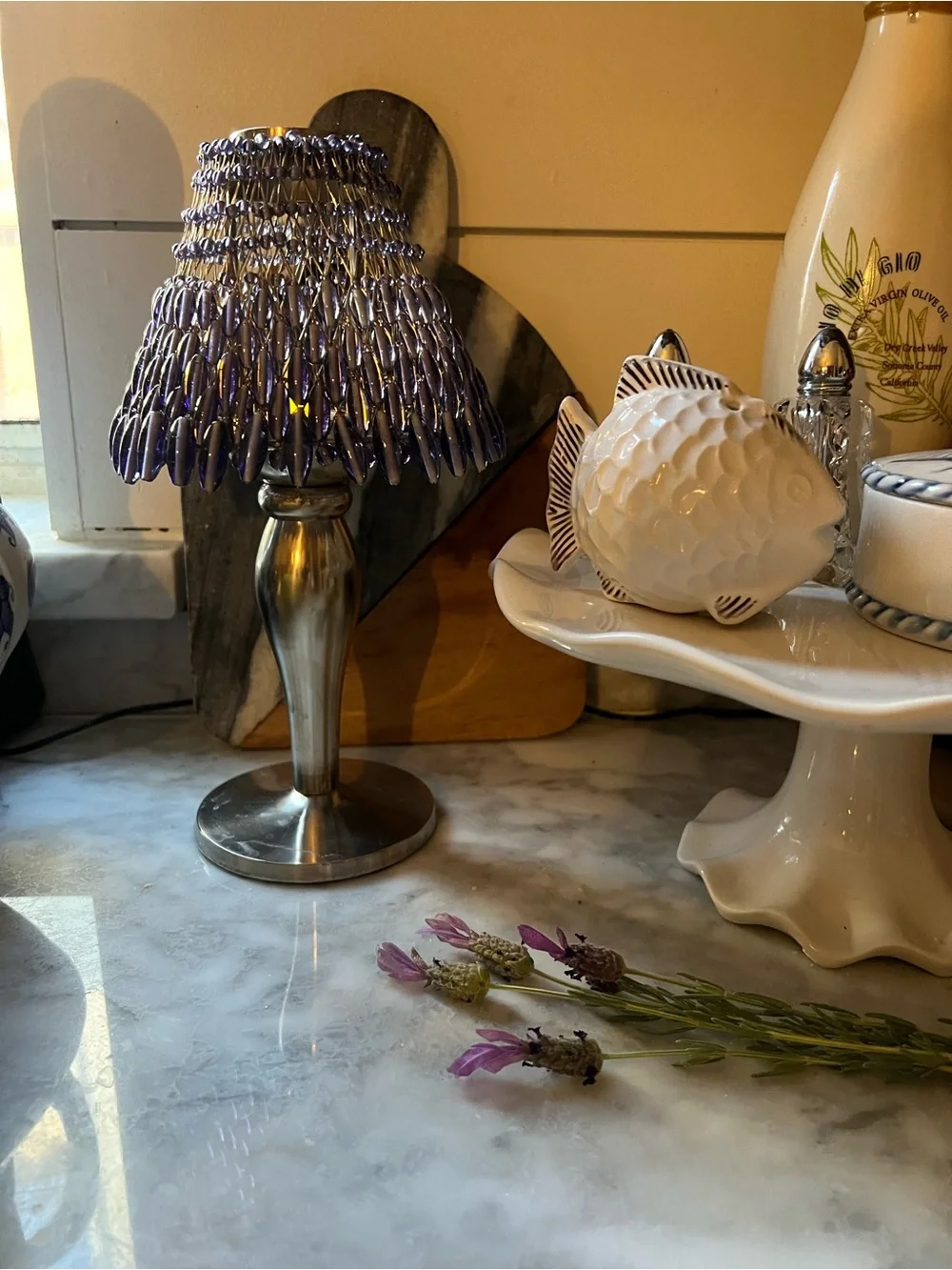 Pottery Barn Beaded Purple Fairy Lamp